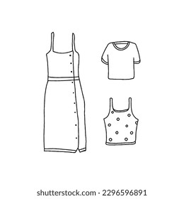 conjunto vectorial de ilustraciones de doodle de la mano de la ropa