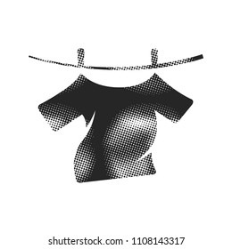 Clothes hang icon in halftone style. Black and white monochrome vector illustration.