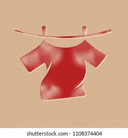 Clothes hang icon in halftone style. Grunge background vector illustration.