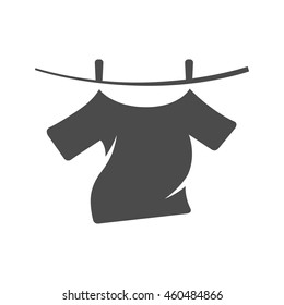 Clothes hang icon in single grey color. Laundry cleaning washing