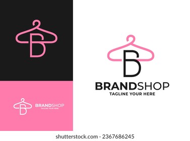 Clothes hanger for B initial logo vector, Minimalist boutique logo design illustration. Initial capital letter B elegant hanger icon