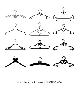 Clothes hanger collection. Set of black coat hanger for clothes.