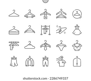 Clothes hanger. Discount, retail, store, shop. Wardrobe. Fashion. Pixel Perfect Vector Thin Line Icons. Simple Minimal Pictogram