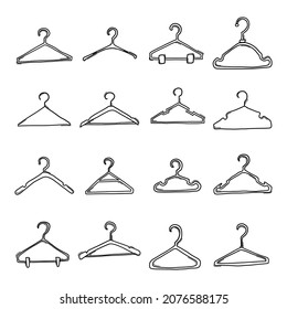 Clothes hanger Doodle vector icon set. Drawing sketch illustration hand drawn line.