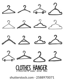Clothes hanger Doodle vector icon set. Drawing sketch illustration hand drawn line.