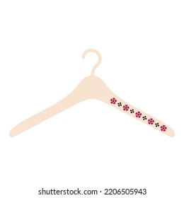 Clothes hanger in flesh color, decorated with red and black flowers, flat vector, isolate on white, single item, concept, logo for clothing store