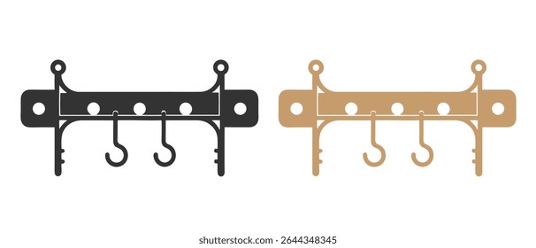 Ícone do cabide de roupas. Silhueta preta. Vista frontal horizontal. Ilustração gráfica plana simples vetorial. Objeto isolado em um fundo branco. Isolar.