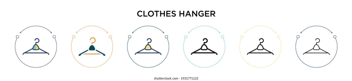 Clothes hanger icon in filled, thin line, outline and stroke style. Vector illustration of two colored and black clothes hanger vector icons designs can be used for mobile, ui, web