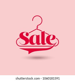 Clothes Hanger Icon. Sale Calligraphy Word into a Cloth Hanger . Banner, Poster, Coupon, Invitation, Newsletter Creative Design Template. Special Offer Discount Icon.