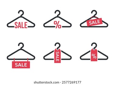 Clothes Hanger Icon set with sale tag