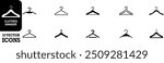 Clothes hanger icon. Set of clothes hanger vector icons. Hanger for cloakroom or closet. Hang for coat, shirt or suit. Clothes hanger silhouette collection. Vector illustration. Vector Graphic. EPS 10