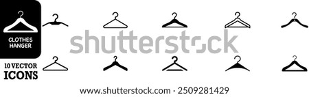 Clothes hanger icon. Set of clothes hanger vector icons. Hanger for cloakroom or closet. Hang for coat, shirt or suit. Clothes hanger silhouette collection. Vector illustration. Vector Graphic. EPS 10