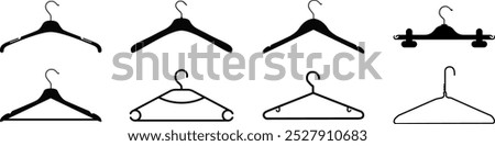 Clothes Hanger Icon Set. Vector Hangers for Closet, Coat, Shirt, Suit. Plastic and Metal Hangers for Wardrobe Organization. Icons for Fashion, Retail, Laundry Services. EPS 10 Vector Illustration.