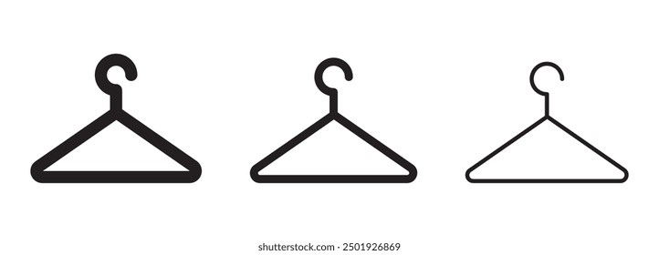 Clothes hanger. Hanger icon vector set, Clothes hangar hook icon symbol shape. Coat rack sign silhouette. Isolated on white background.