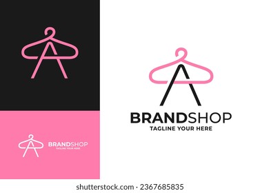 Clothes hanger for A initial logo vector, Minimalist boutique logo design illustration. Initial capital letter A elegant hanger icon