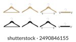 Clothes hanger isolated on white background. Wooden hanger Realistic vector clothes hanger wooden hanger closeup isolated on background. Design template, clipart or layout for graphics. Vector