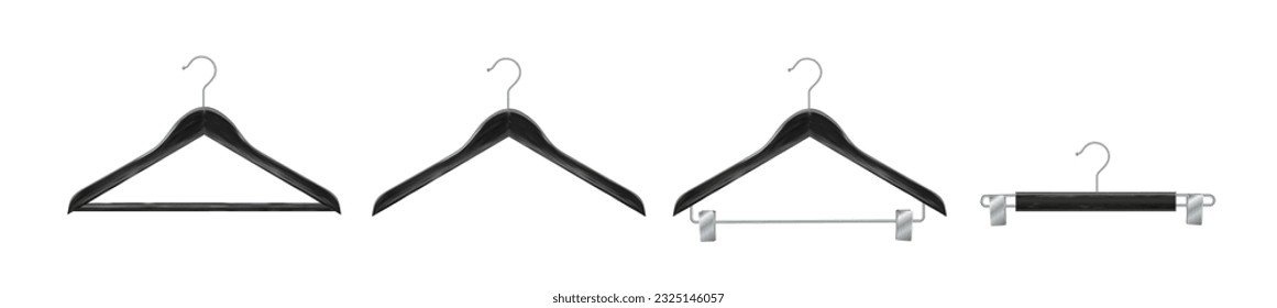 Clothes hanger isolated on white background. Wooden hanger Realistic vector clothes hanger wooden hanger closeup isolated on background. Design template, clipart or layout for graphics. Vector