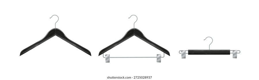 Percha de ropa aislada sobre fondo blanco. Colgador de madera Colgador de ropa de Vector realista colgador de madera primer plano aislado sobre fondo. Plantilla de diseño, Clipart o maquetación gráfica. Vector