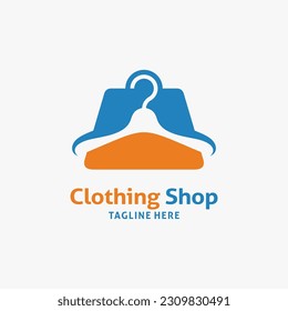 Clothes hanger and shopping bag for clothing shop logo design