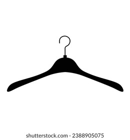 Clothes hanger silhouette flat illustration vector isolated on white background. Clothes hanger black and white icon for sewing concept. Tool for tailors. Accesories for garment, textile, apparel