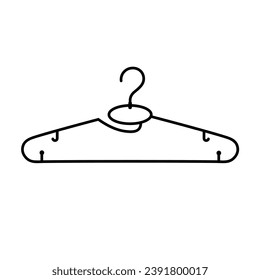 Clothes hanger silhouette flat illustration vector isolated on white background. Clothes hanger black and white icon for sewing concept. Accesories for garment, textile, apparel. Sewing supplies.