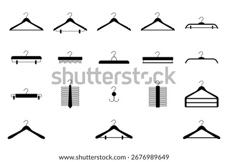 Clothes hanger silhouette icon set illustration