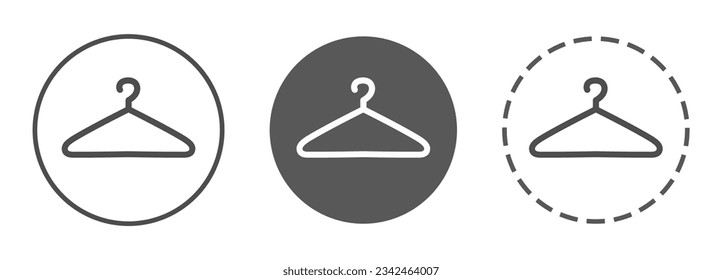 Clothes hanger in three variants. Icons in black and white. Flat design style. Graphic vector symbols isolated on white background. Editable stroke. Great for website design, logo, app, ui, business