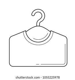 Clothes hanger vector line icon isolated on white background. Hanger with t-shirt line icon for infographic, website or app.