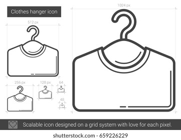 Clothes hanger vector line icon isolated on white background. Clothes hanger line icon for infographic, website or app. Scalable icon designed on a grid system.