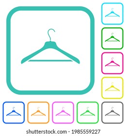 Clothes hanger vivid colored flat icons in curved borders on white background