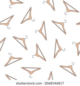 Clothes Hangers Seamless Pattern On A White Background. Wood Hanger Theme Illustration