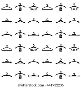 Clothes hangers seamless pattern silhouette isolated on white background. Vector texture