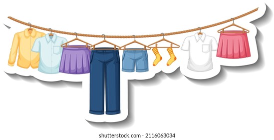 Clothes hanging on clothesline illustration