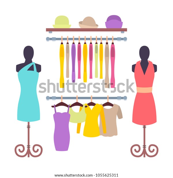 Clothes Hanging On Hangers Women Clothing Stock Vector Royalty