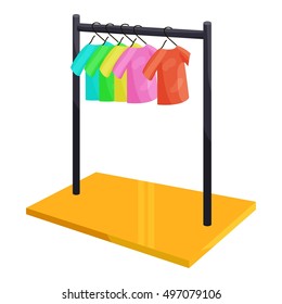 Clothes hanging on the rack icon. Cartoon illustration of clothes hanging on the rack vector icon for web