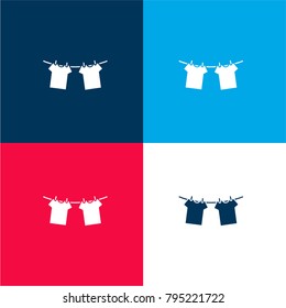 Clothes hanging on rope for drying four color material and minimal icon logo set in red and blue