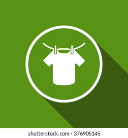 Clothes Hanging On Rope Flat Icon With Long Shadow. Vector Illustration