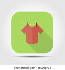 clothes hanging on rope flat icon with long shadow, vector illustration