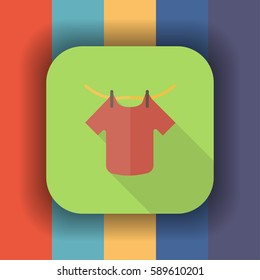 clothes hanging on rope flat icon with long shadow, vector illustration