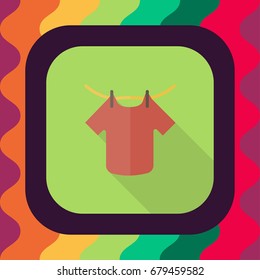 clothes hanging on rope flat icon with long shadow, vector illustration