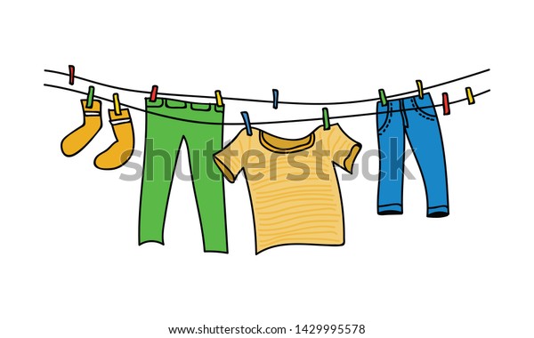 Clothes Hanging Wire Dry Stock Vector (Royalty Free) 1429995578