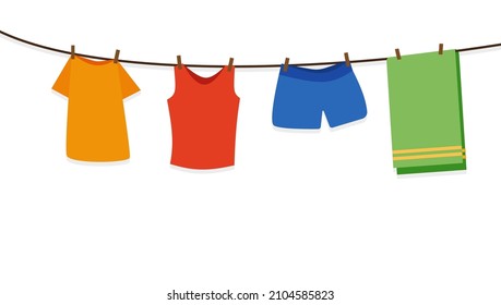 Clothes hanging from a wire to dry,Vector illustration in a flat style.