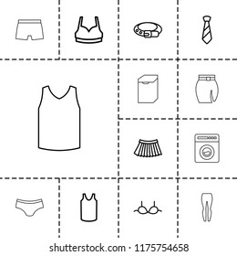 Clothes icon. collection of 13 clothes outline icons such as belt, sport bra, bra, singlet, skirt, tie, washing machine. editable clothes icons for web and mobile.