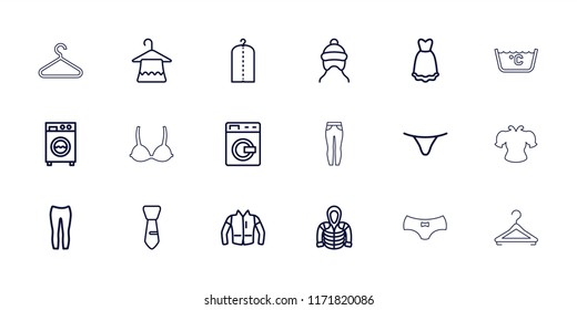 Clothes icon. collection of 18 clothes outline icons such as washing machine, baby cap, hanger, female underwear, woman pants. editable clothes icons for web and mobile.