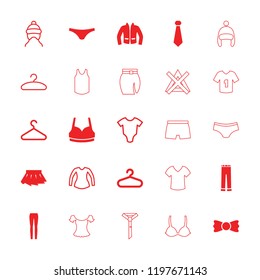 Clothes icon. collection of 25 clothes filled and outline icons such as hanger, female underwear, sport bra, woman pants, bow tie. editable clothes icons for web and mobile.