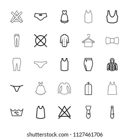 Clothes icon. collection of 25 clothes outline icons such as laundry, no bleaching, no dry cleaning, female underwear, sport bra. editable clothes icons for web and mobile.