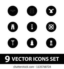 Clothes icon. collection of 9 clothes filled icons such as woman pants, skirt, tie, washing machine, female underwear, blouse. editable clothes icons for web and mobile.