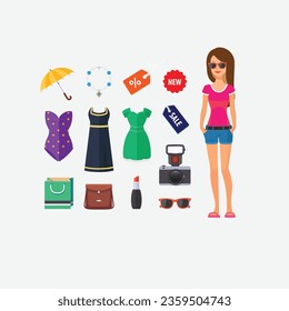 clothes icon collection, clothes line vector icon illustration, shirts, trouser, bags etc