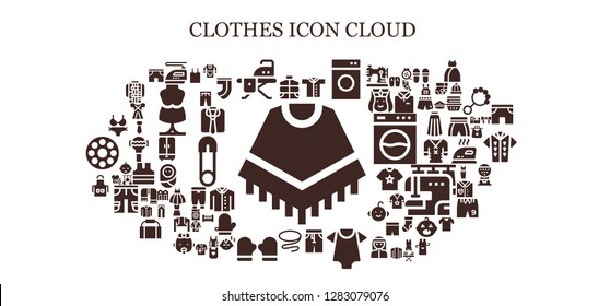  clothes icon set. 93 filled clothes icons. Simple modern icons about  - Poncho, Vest, Iron, Ironing board, Shirt, Washing machine, Pants, Baby clothes, Tie, Mitten, Apron, Bikini