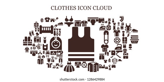  clothes icon set. 93 filled clothes icons. Simple modern icons about  - Sleeveless, Pants, Shirt, Bikini, Tshirt, Underwear, Knit, Clothes, Dress, Pijama, Socks, Shorts, Rattle